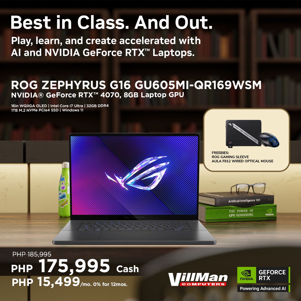 Asus ROG Zephyrus G16 GU605MI-QR169WSM 16inch WQXGA OLED 240Hz Intel Core  Ultra 32GB RAM 1TB SSD NVIDIA GeForce RTX 4070 8GB Windows 11