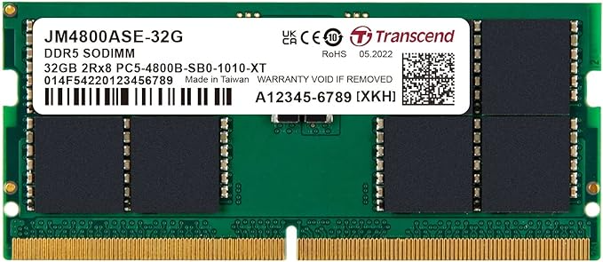 Transcend 32GB DDR5 5600 SODIMM 2RX8 2GX8 CL46 1.1V JM5600ASE