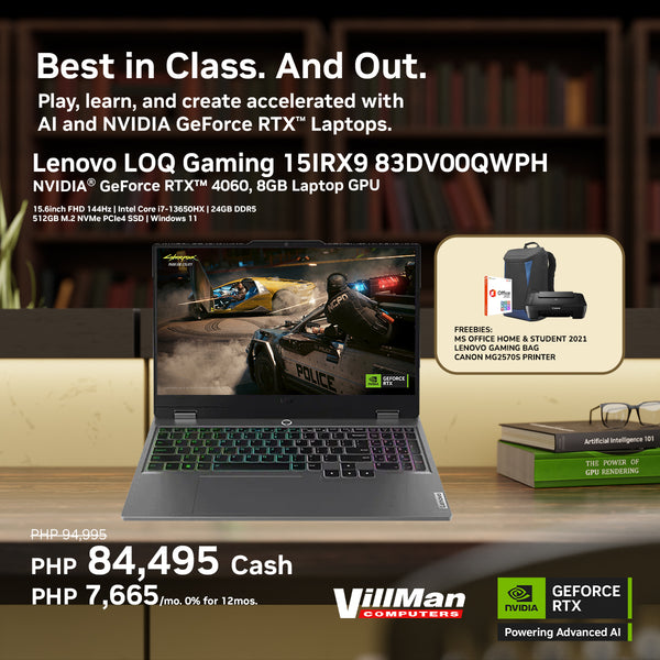 Lenovo LOQ Gaming 15IRX9 83DV00QWPH (Luna Grey) 15.6inch FHD IPS 300nits | Intel Core i7-13650HX | 24GB RAM | 512GB SSD | NVIDIA GeForce RTX 4060 8GB | Windows 11 Home