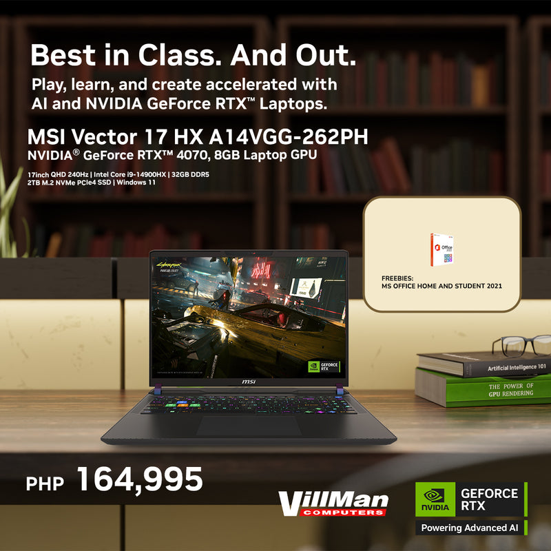 MSI GAMING Vector 17 HX A14VGG-262PH | 17inch QHD IPS | Intel Core i9 14900HX | 32GB RAM | 2TB SSD | NVIDIA GeForce RTX 4070 8GB | Windows 11 SEA