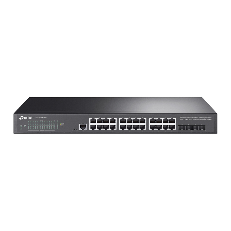 TP-Link TL-SG3428X-UPS JetStream 24-Port Gigabit L2+ Managed Switch with 4 10GE SFP+ Slots and UPS Power Supply