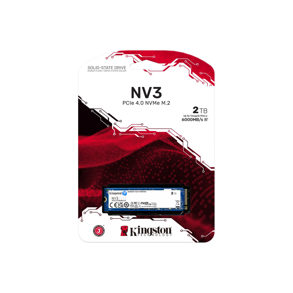 内蔵型SSD Kingston NV3 2TB SSD PCIe 4.0 NVMe M.2 Kingston 2TB NV3 NVMe M.2 PCIe 4.0 SSD SNV3S/2000G B&H Photo