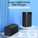 Vention FEB0-US 65W USB C 3 Ports GaN Wall Charger PD 3.0 Fast Charger USB C Power Adapter