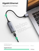 UGREEN USB-A 3.0 To Gigabit Ethernet Adapter Aluminum Case 10cm (Space Gray) (CM209/50922)