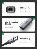 UGREEN USB-A 3.0 To Gigabit Ethernet Adapter Aluminum Case 10cm (Space Gray) (CM209/50922)
