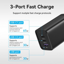 Vention FEB0-US 65W USB C 3 Ports GaN Wall Charger PD 3.0 Fast Charger USB C Power Adapter