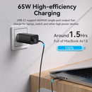 Vention FEB0-US 65W USB C 3 Ports GaN Wall Charger PD 3.0 Fast Charger USB C Power Adapter