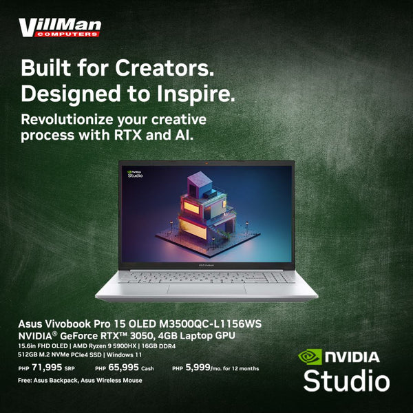 Asus Vivobook Pro 15 OLED M3500QC-L1156WS 15.6in FullHD | AMD Ryzen 9 5900HX | 16GB RAM | 512GB SSD | NVIDIA RTX3050 | Windows 10 Home