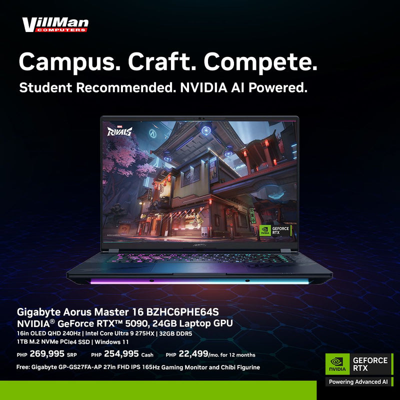 Gigabyte Aorus Master 16 BZHC6PHE64S | Intel Core Ultra 9 275HX | 16in OLED QHD | 32GB DDR5 RAM | 1TB SSD | NVIDIA GeForce RTX 5090 | Windows  11
