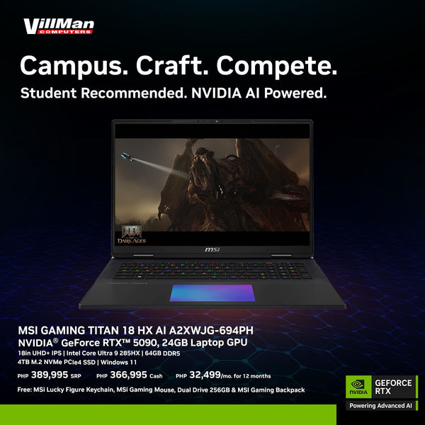 MSI Gaming Titan 18 HX AI A2XWJG-694PH 220Hz | 18inch UHD+ 220Hz | Intel Core Ultra 9 285HX | 64GB DDR5 RAM | 4TB SSD | NVIDIA GeForce RTX 5090 | Windows 11