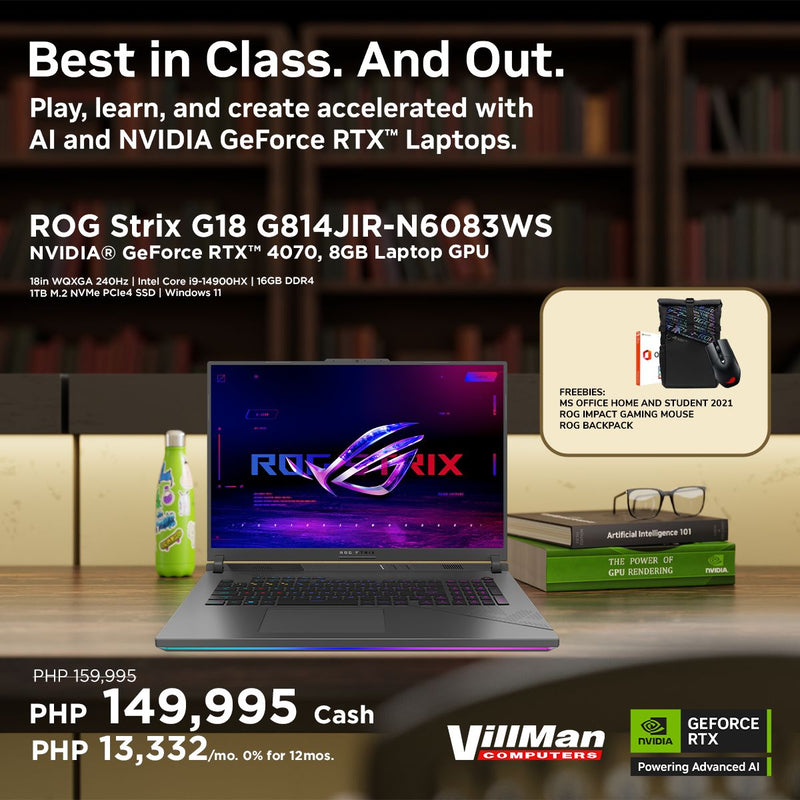 Asus ROG Strix G18 G814JIR-N6083WS 18inch WQXGA IPS 240Hz | Intel Core i9 14900HX | 16GB RAM | 1TB SSD | NVIDIA GeForce RTX 4070 8GB | Windows 11 Home