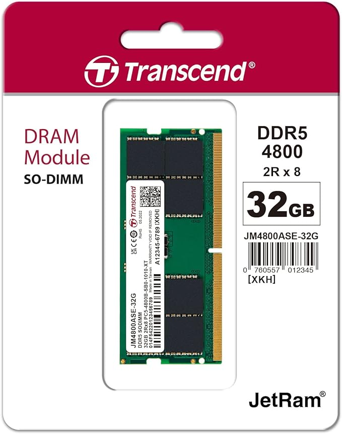 Transcend  32GB DDR5 5600 SODIMM 2RX8 2GX8 CL46 1.1V JM5600ASE