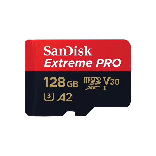 SanDisk 128GB EXTREME PRO MICROSDXC SDSQXCD-128G-GN6MA V30/U3/C10/A2/UHS-I/200MBs R/140MBs W/4x6