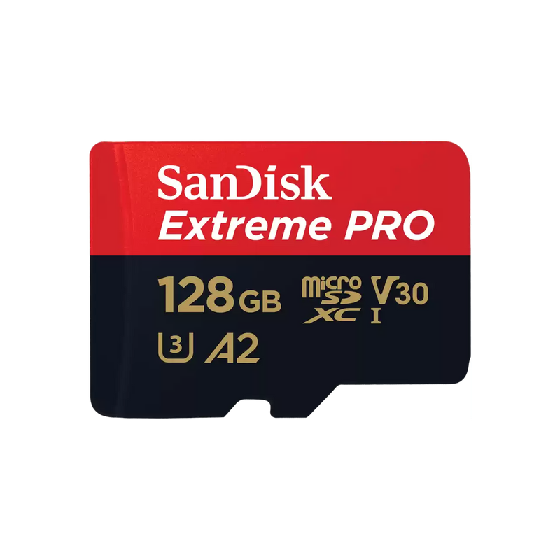 SanDisk 128GB EXTREME PRO MICROSDXC SDSQXCD-128G-GN6MA V30/U3/C10/A2/UHS-I/200MBs R/140MBs W/4x6