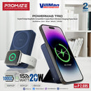 Promate Powermag-Trio 10000MAH Supercharge Magsafe Compatible And Apple Watch Wireless Charging Power Bank (Black, White)